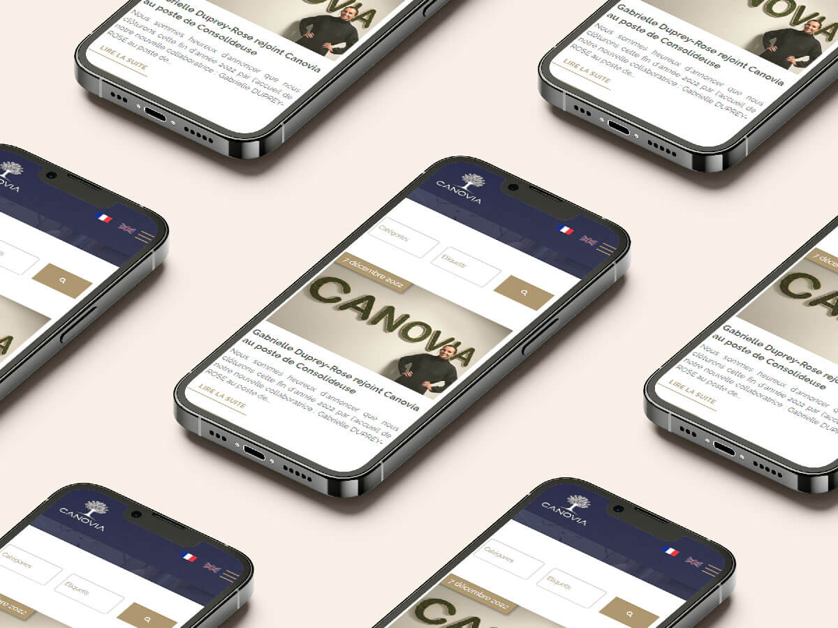 Mock up sur mobile du site Canovia