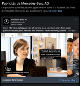 Post sponsorisé Mercedes sur LinkedIn